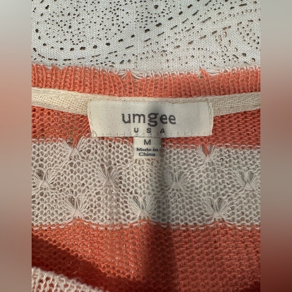 EUC UMGEE light sweater v neck orange white stripes long sleeve Sz M - Picture 9 of 11
